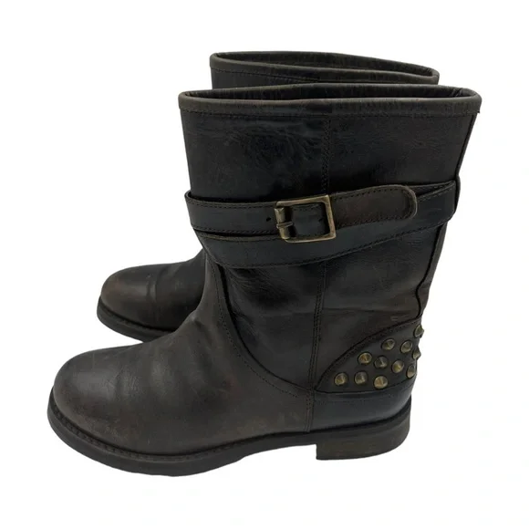 BOEMOS Leather Studded Moto Biker Boot Brown 7.5 - Picture 9 of 13
